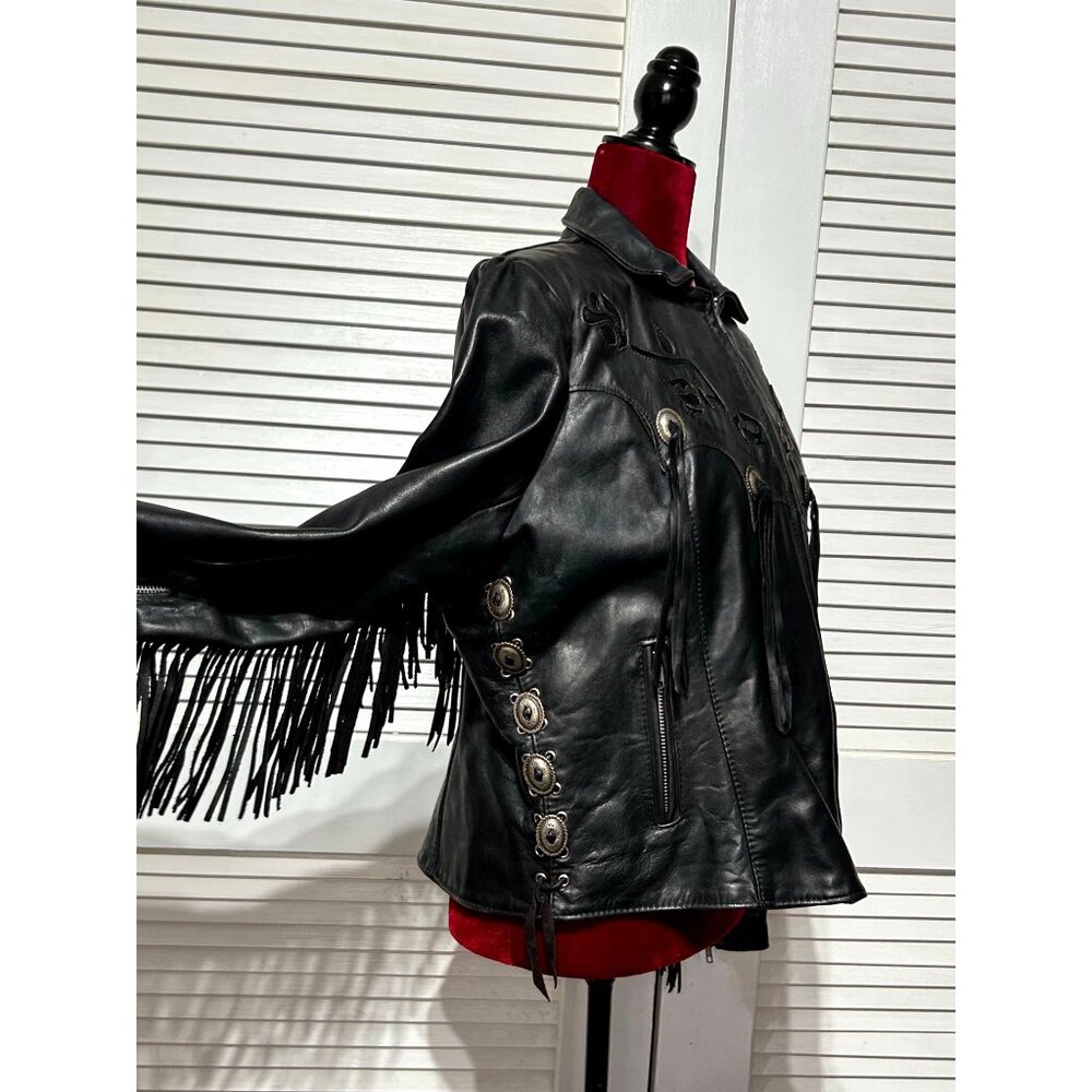 Vintage Gypsy Women's Black Leather Fringe Jacket Western Bohemian Size 18 3085 - Picture 4 of 15